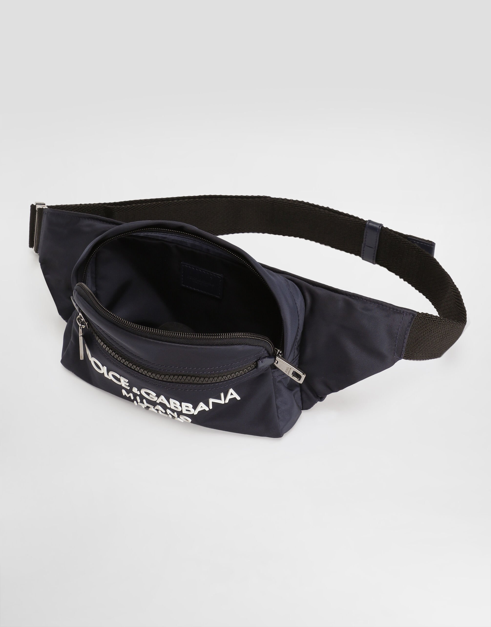 【Dolce & Gabbana】スモール ナイロン ベルトバッグ Small nylon belt bag with rubberized logo in Black for Men