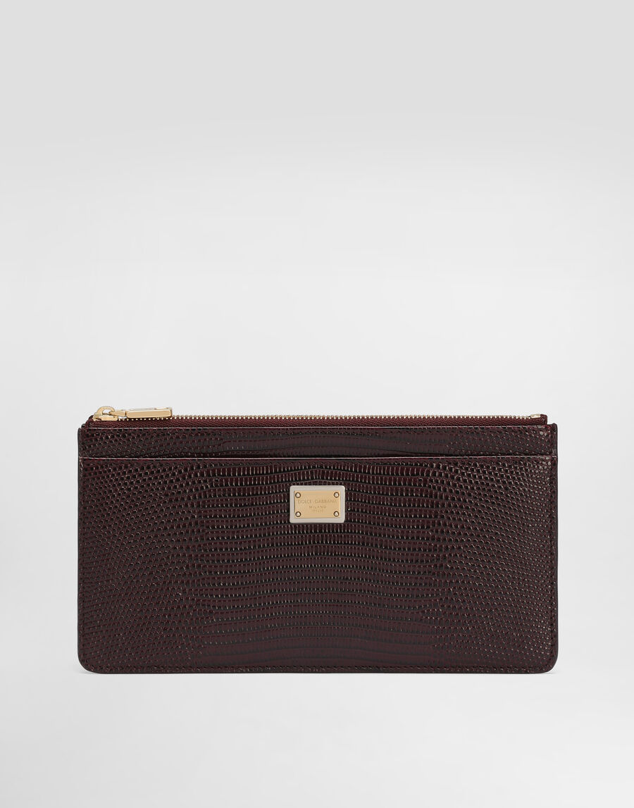 Iguana-print leather card holder