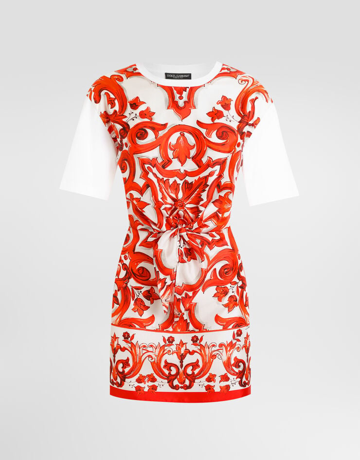 Dolce & Gabbana Mini-robe en jersey à imprimé majolique Multicolor F8W65TGDDT0