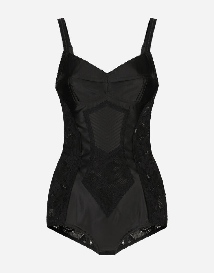 Dolce & Gabbana بودي ساتان ودانتيل كورسيه أسود F7AC8TGDCL9