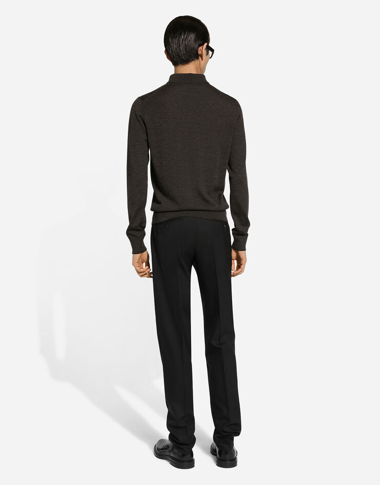 Dolce & Gabbana Polo en cachemire à manches longues et logo brodé Gris GXZ25ZJAWXR