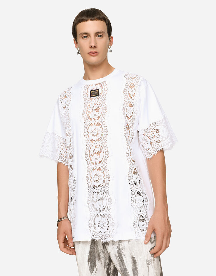 Dolce & Gabbana Short-sleeved T-shirt with lace inserts White G8NM5ZHU7H8
