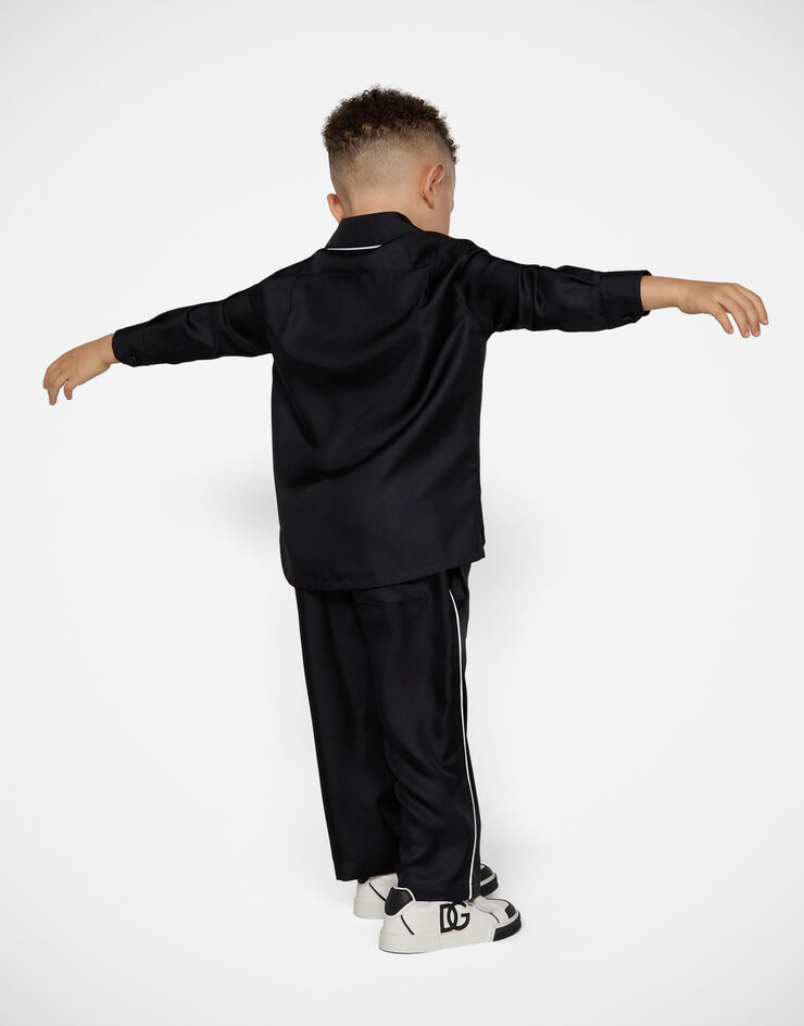 Dolce&Gabbana Camisa tipo pijama en sarga de seda con DG bordado Negro L43S72G7H8Z
