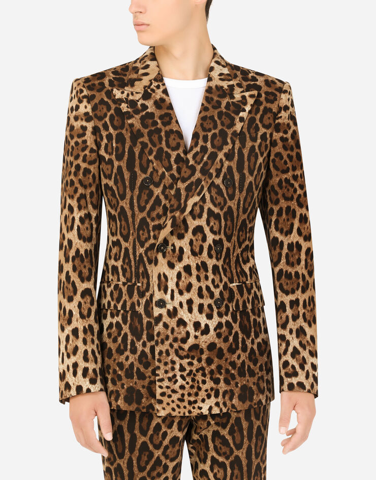 Double-breasted wool Sicilia-fit suit with leopard print in