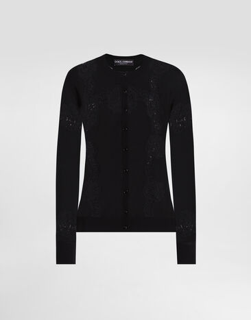 Dolce & Gabbana Wool cardigan with lace Black FXV05TJDVCS
