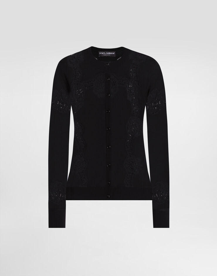Dolce & Gabbana Wool cardigan with lace Black FXV05TJDVCS