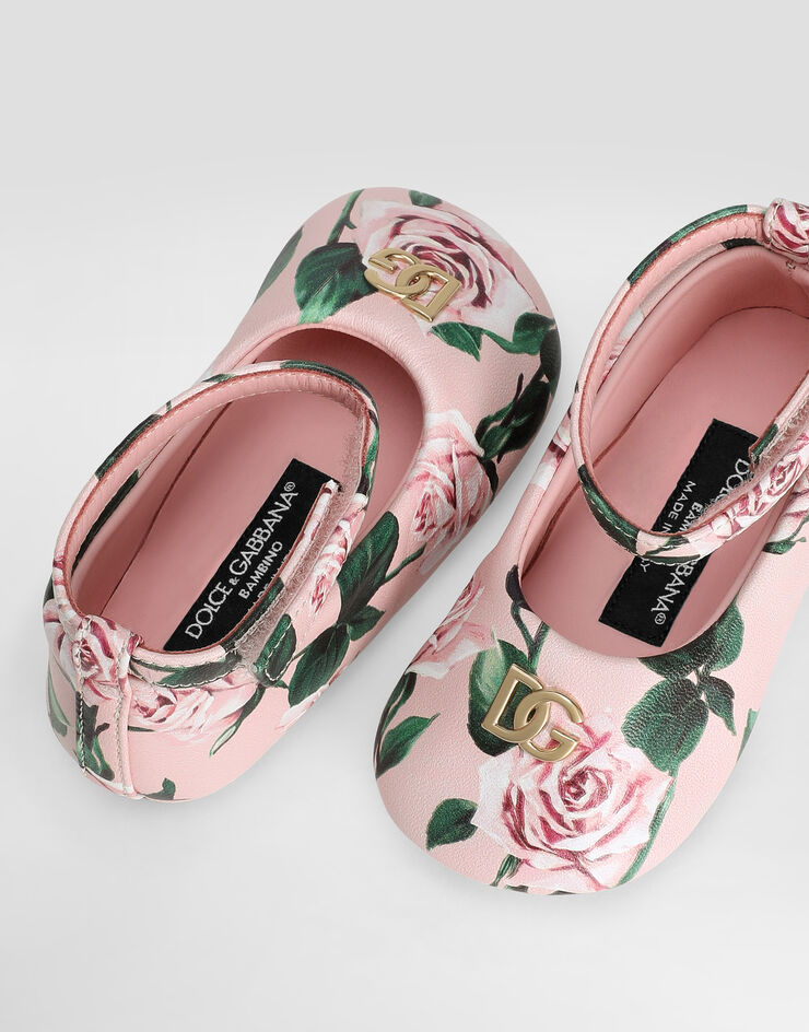Dolce & Gabbana Rose-print lambskin ballet flats with DG logo Print DK0065AD471