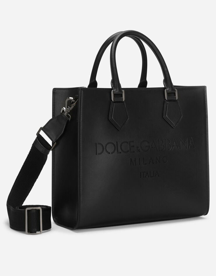 Dolce&Gabbana حقيبة تسوق صغيرة من جلد عجل بشعار أسود BM2272AS738