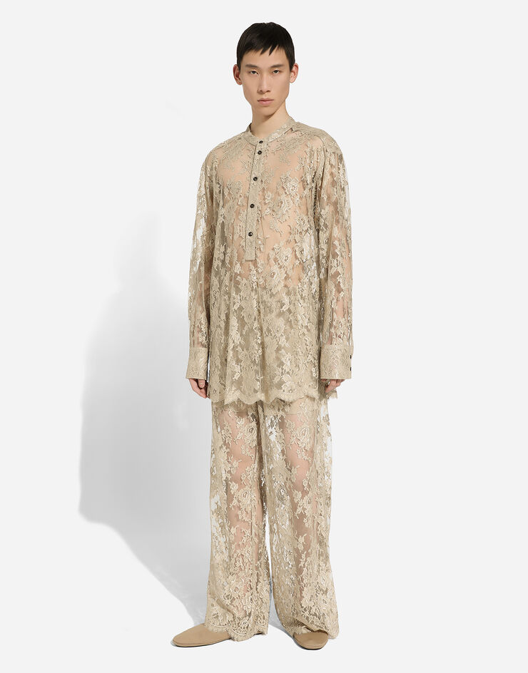 Dolce & Gabbana Galloon lace shirt with Mandarin collar Beige G5LR7THLM9Y