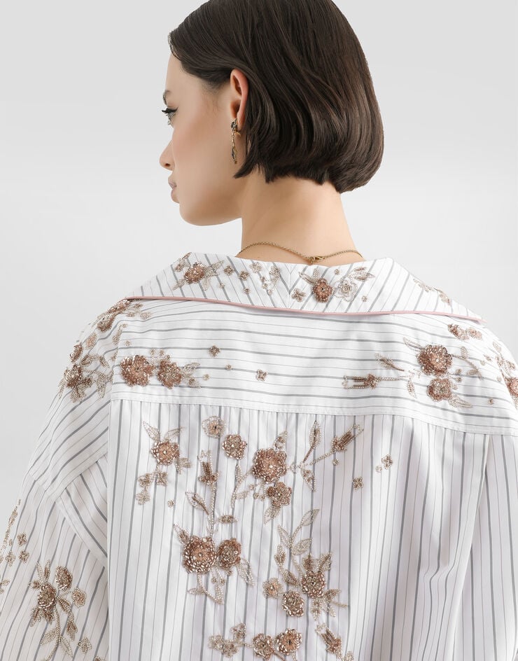 Dolce & Gabbana Poplin shirt with thread floral embroidery and rhinestones Multicolor F5U46ZGDDSA