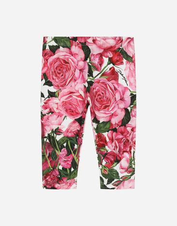 Dolce & Gabbana Interlock leggings with rose print over a white background Print L23Q34FI5KS