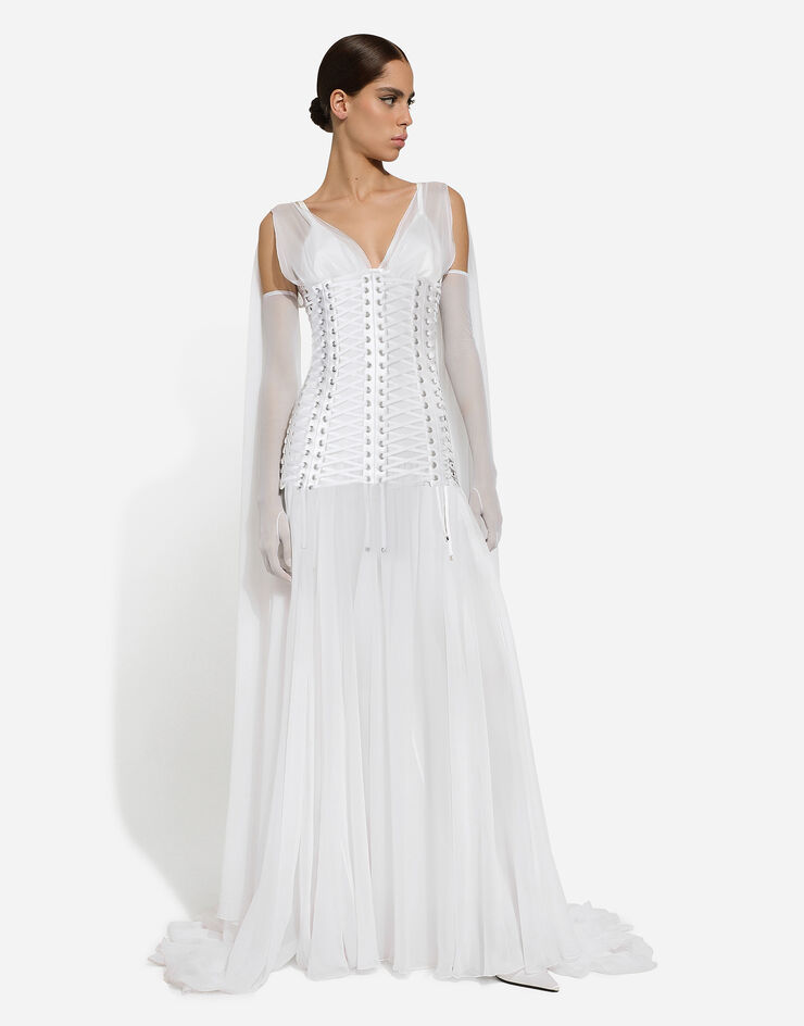 Dolce & Gabbana Vestido largo con detalles estilo corsé de chifón Blanco F6JEPTGDCF2