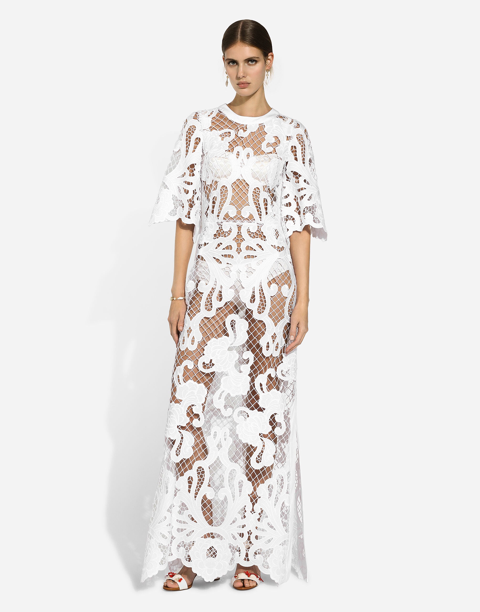 Long dress with openwork embroidery in White for Women