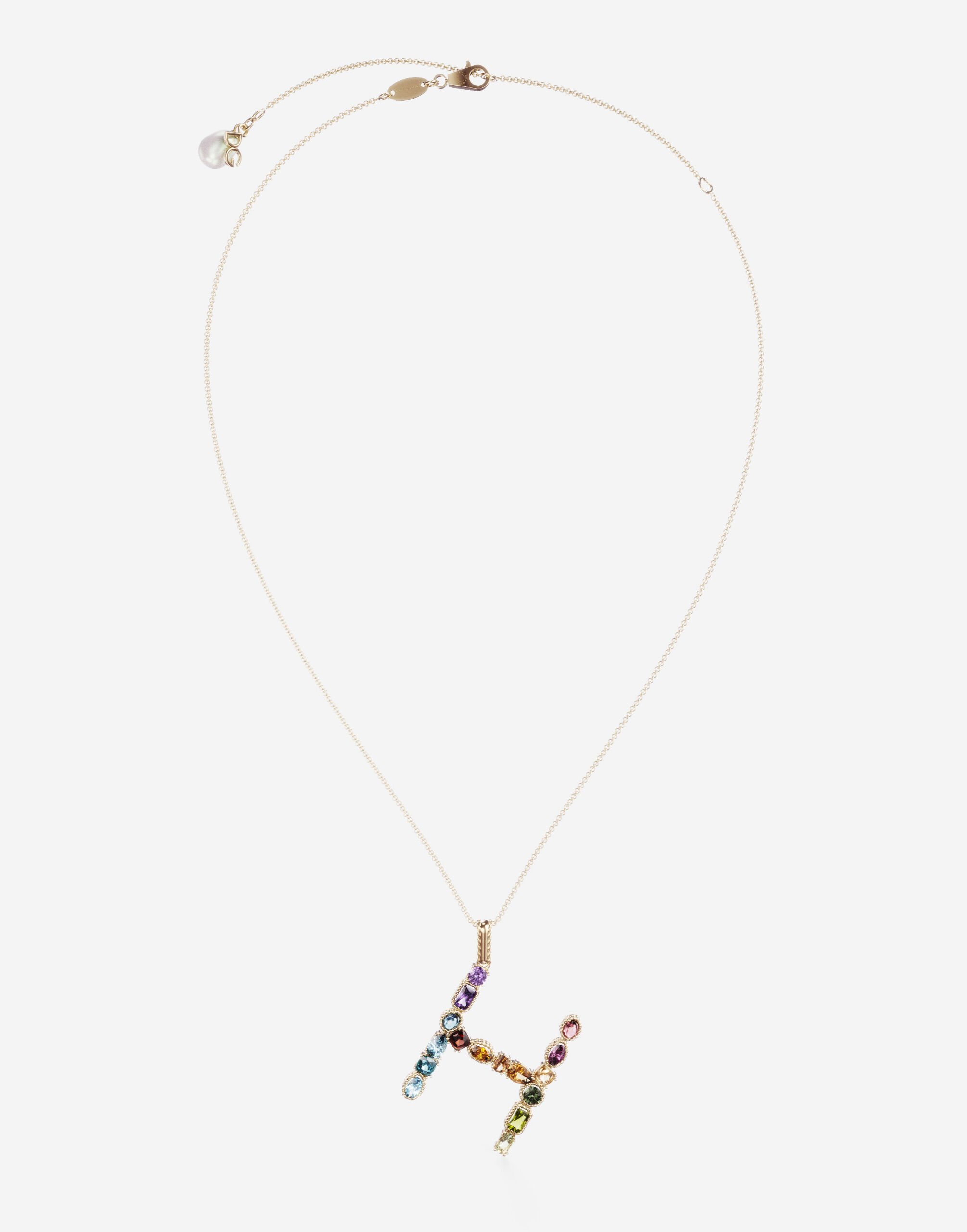 Dolce & Gabbana Pendente H Rainbow Alphabet con gemme multicolor Oro WAMR2GWMIXA