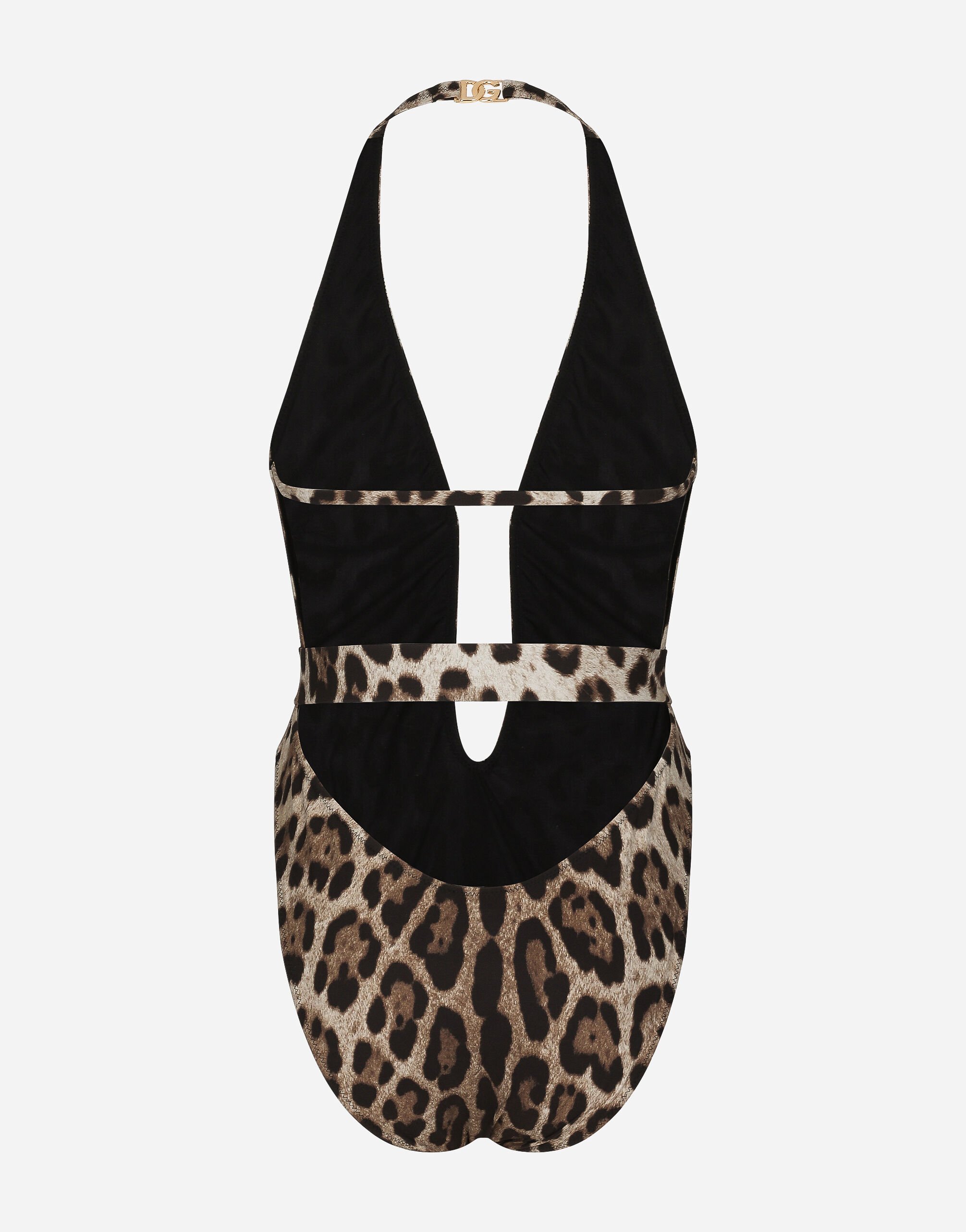 Leopard print one piece swimsuit with belt