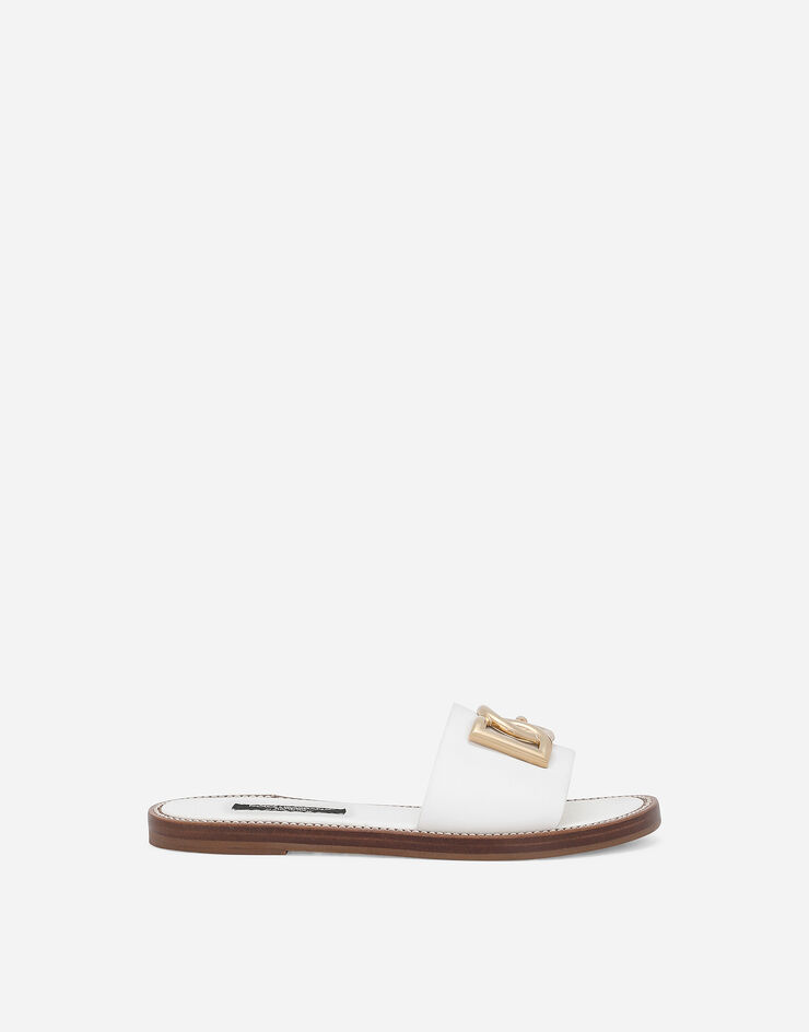 Dolce & Gabbana Calfskin sliders with DG logo White D11285A1048