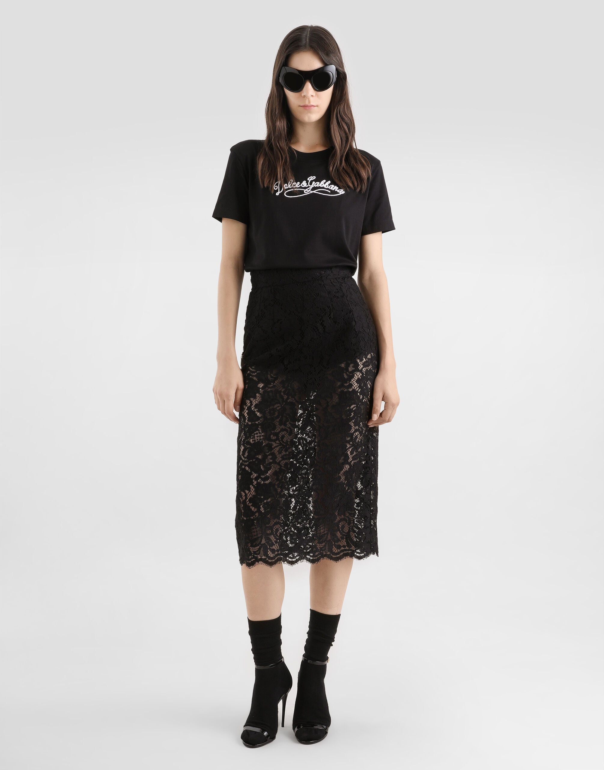 Cordonetto lace midi skirt in Black for Women | Dolce&Gabbana® US