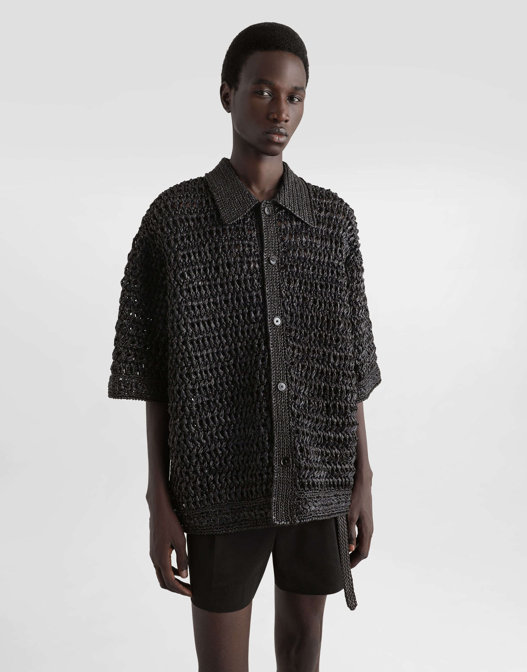 Viscose raffia crochet shirt in Black for Men | Dolce&Gabbana® US