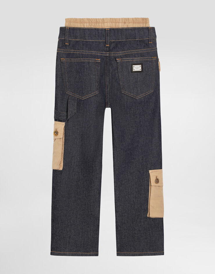 Dolce & Gabbana Denim trousers with double belt motif Multicolor L45P10LDD47