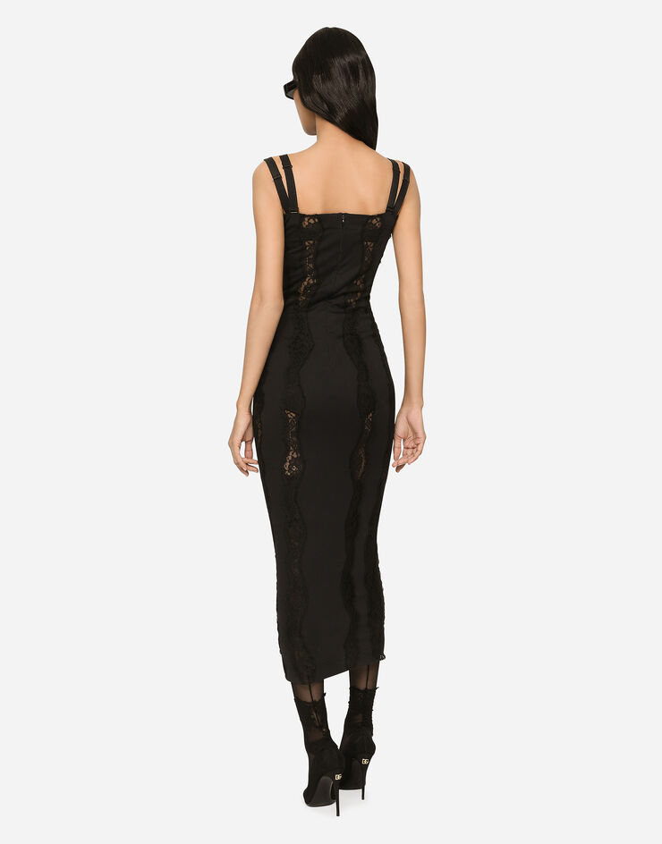 Dolce&Gabbana Jersey calf-length dress with lace inserts Black F6BDWTFUGKF
