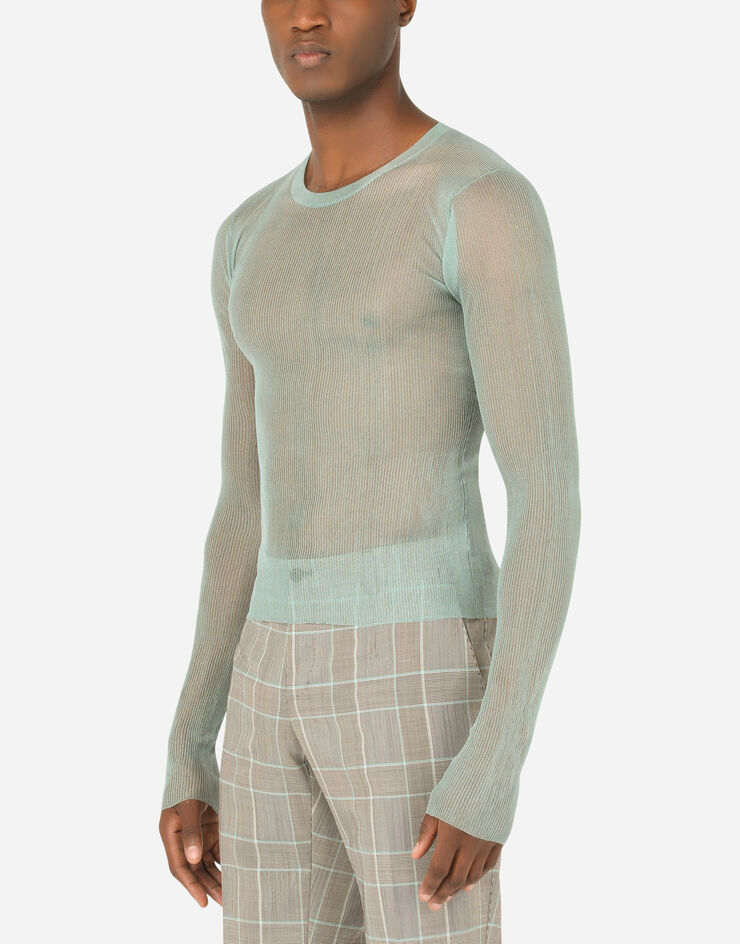 Dolce & Gabbana Ribbed technical yarn round-neck sweater Verde Agua GXI55TJCMT9