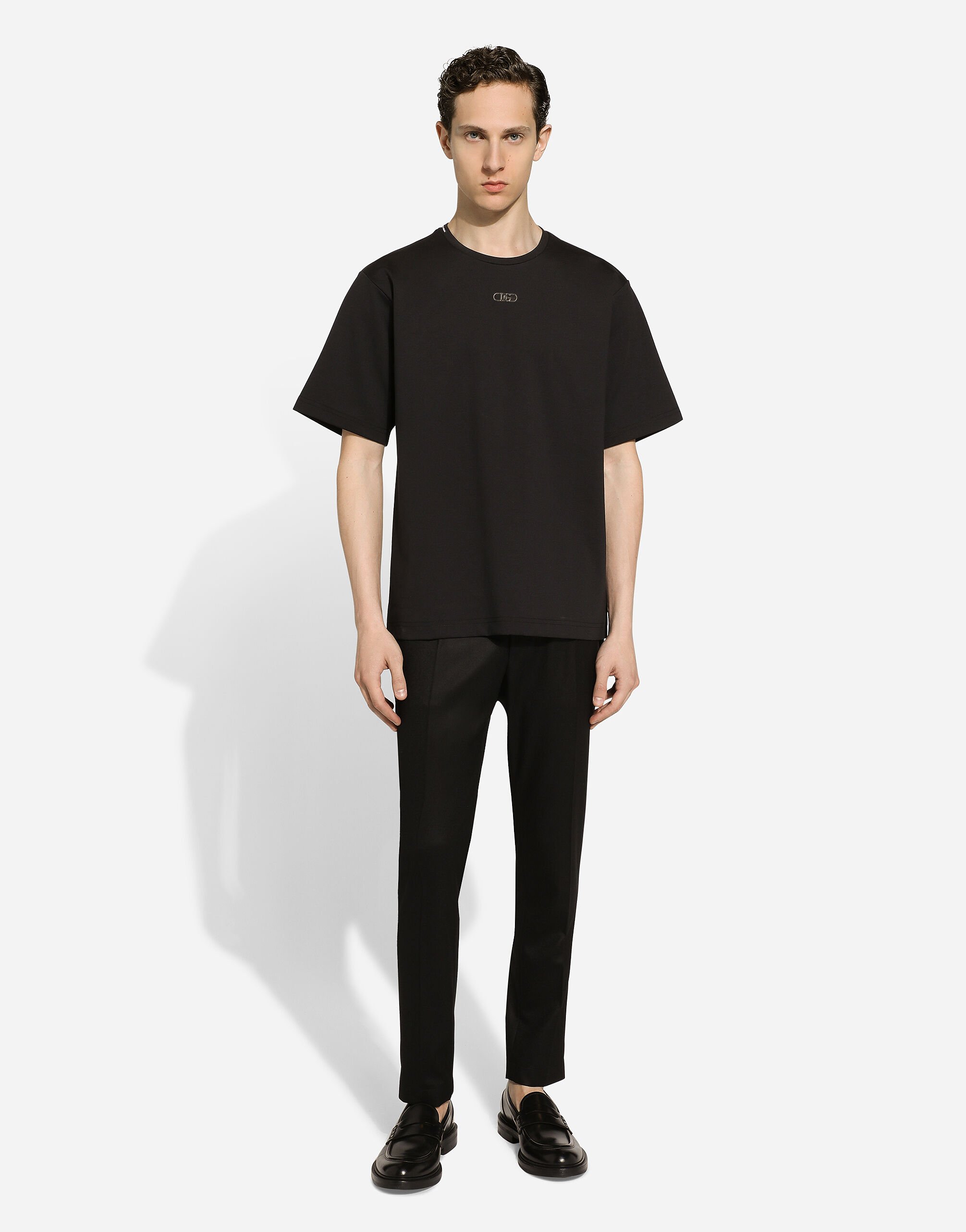 Cotton T-shirt with metal logo in Black for Men