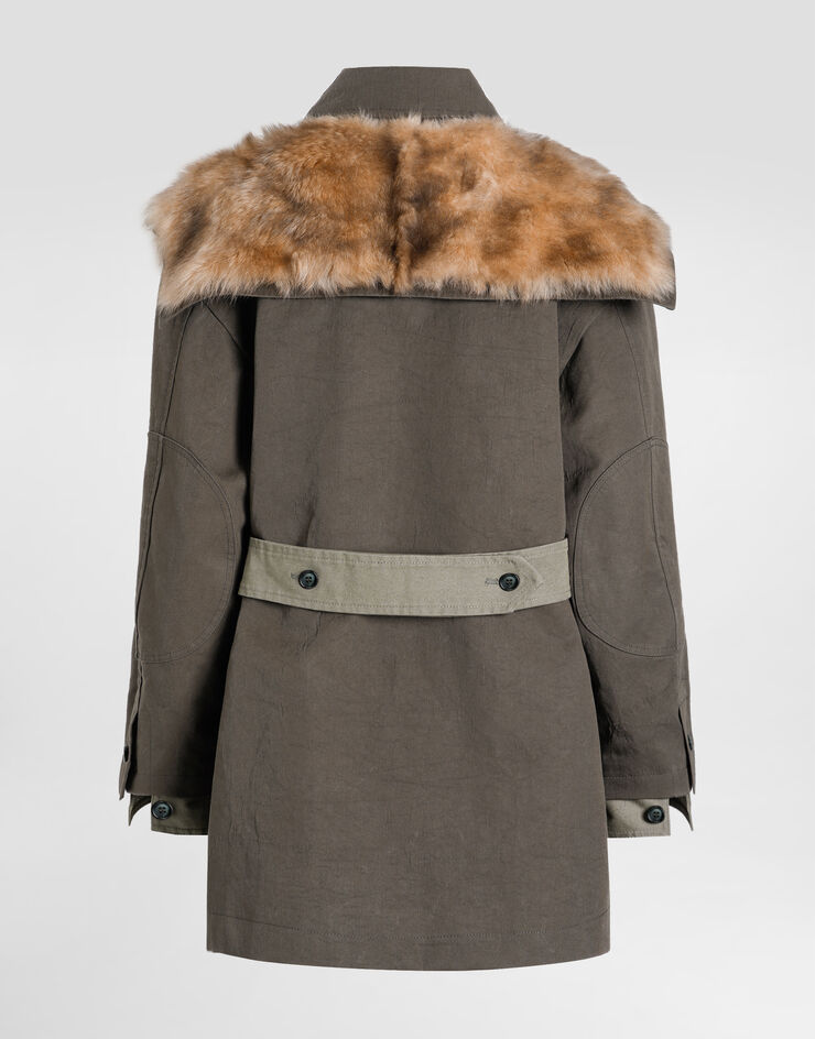 Dolce & Gabbana Long jacket in resin-coated gabardine Green F9T60ZHUMV1