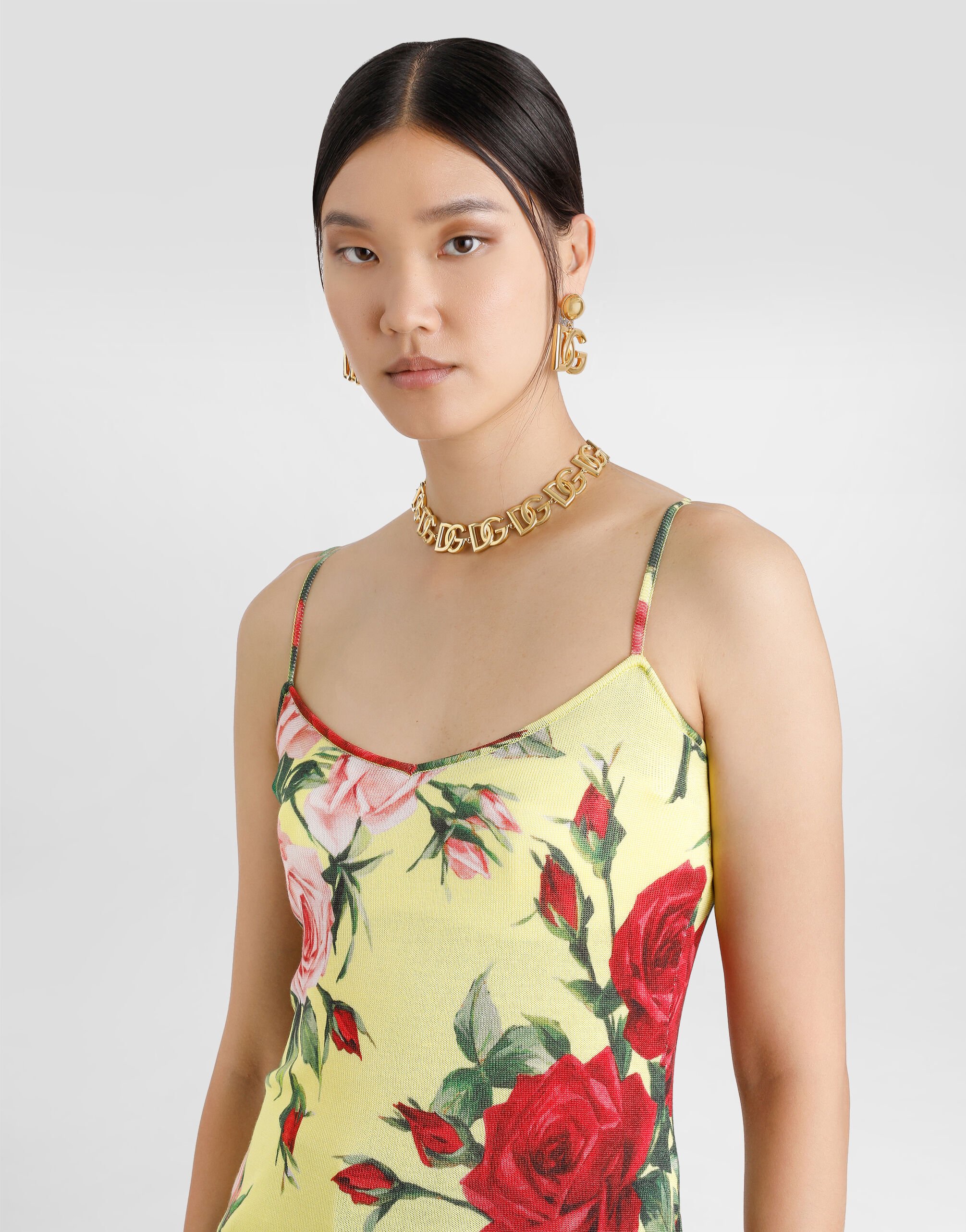 Silk knit tank top with bouquet print in Print for Women