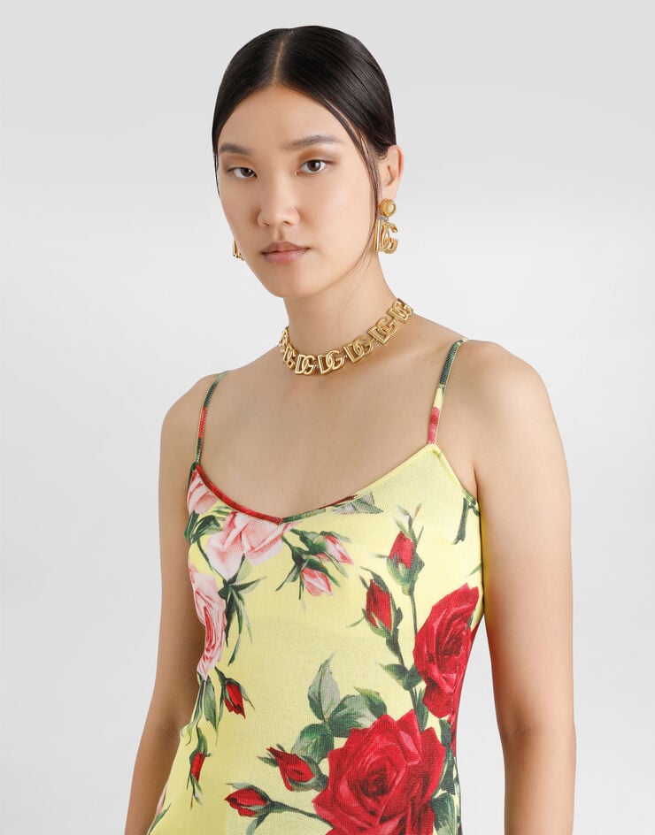 Dolce & Gabbana Canotta in maglia di seta stampa Bouquet Stampa FXT40TJAHLC