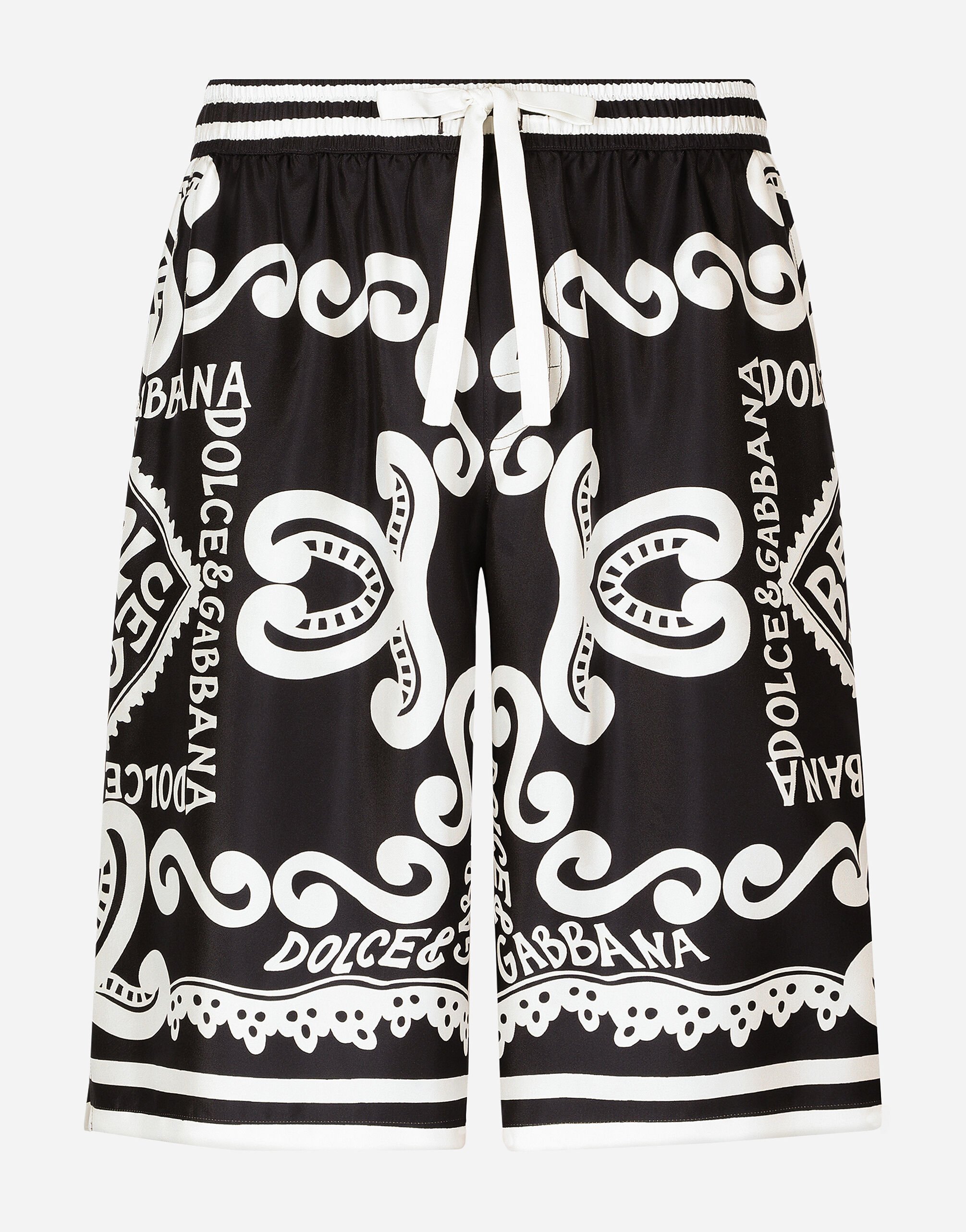 Dolce & Gabbana Marina-print silk twill shorts White GVUZATG7K4T
