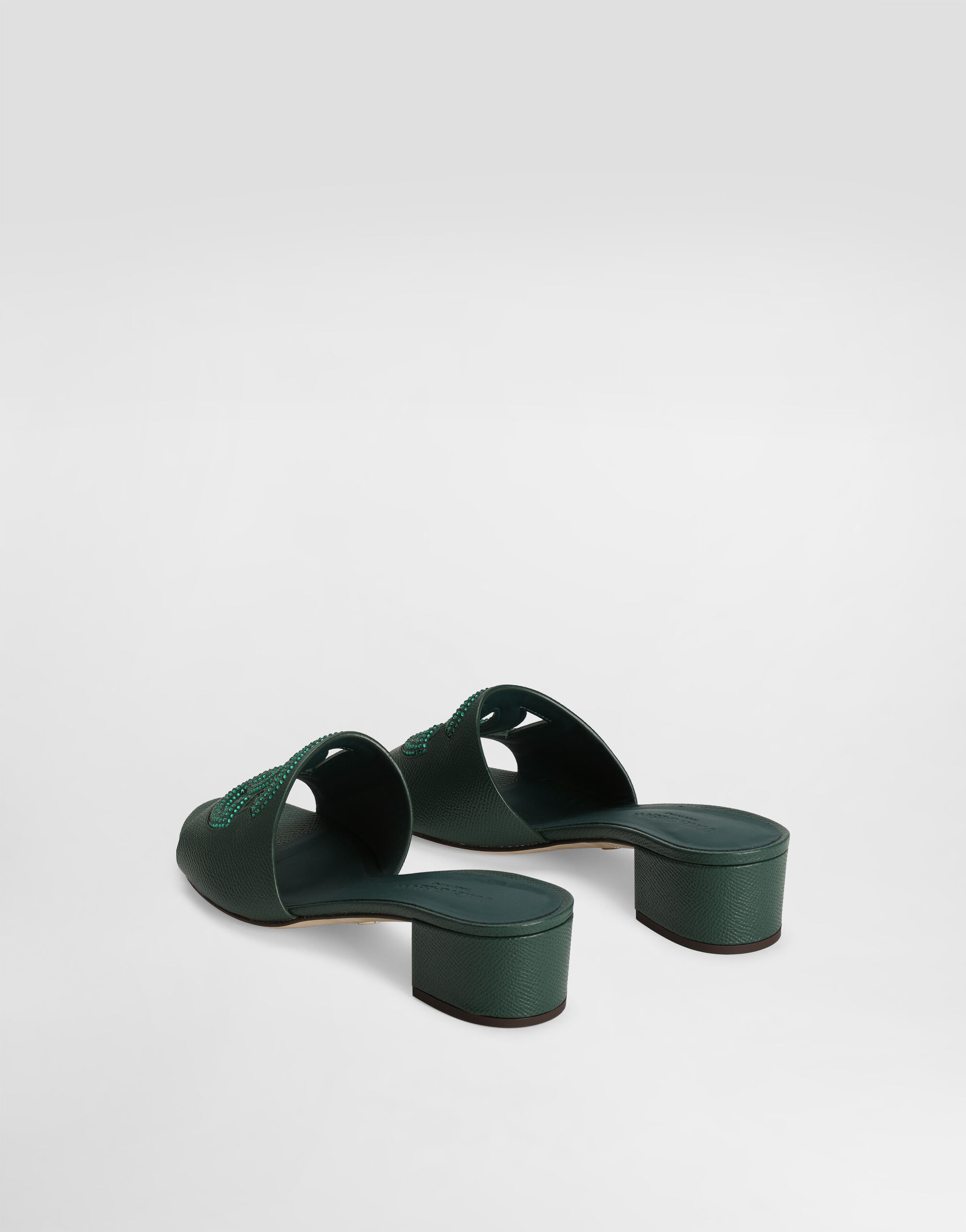 Mule in dauphine calfskin, suede and rhinestones