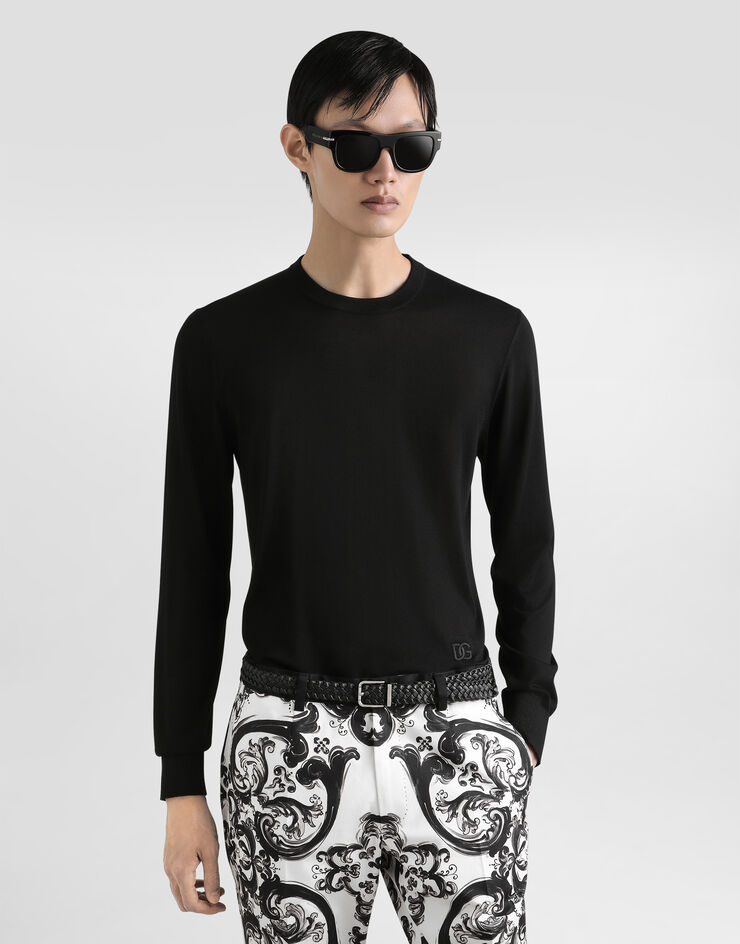 Dolce & Gabbana Pull ras-de-cou en soie Noir GXX02ZJBSLV