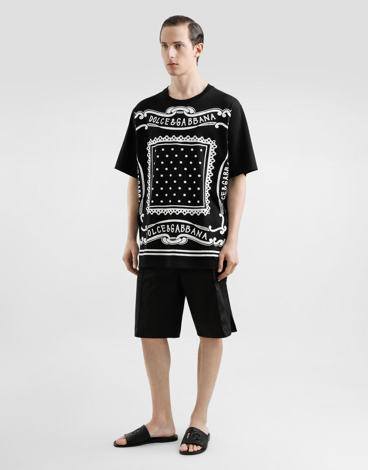 Dolce & Gabbana Camiseta de algodón con estampado Bandana Negro G8PN9TG7N8O