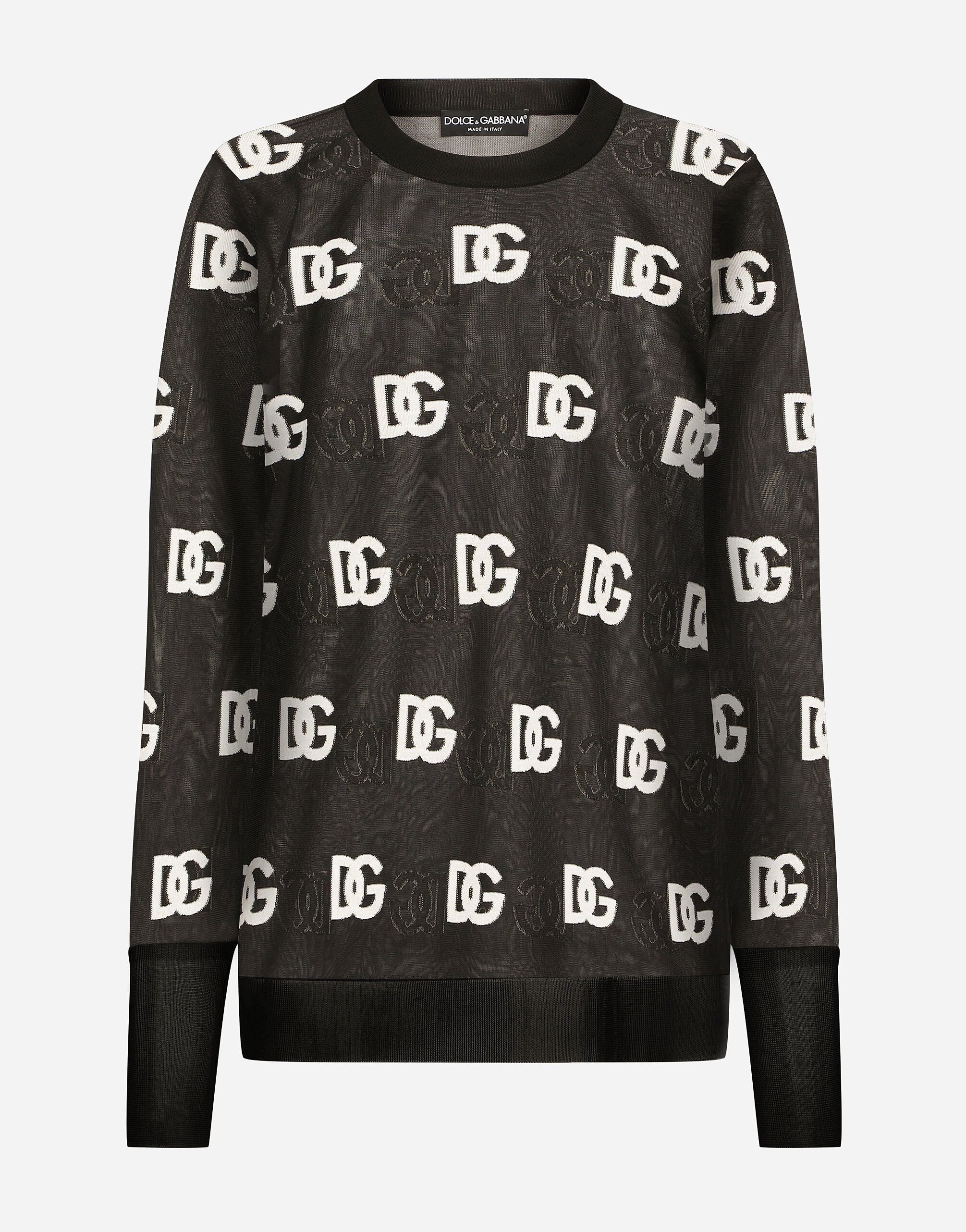 Dolce & Gabbana Sheer sweater with all-over DG logo Black FX340ZJAIJ8
