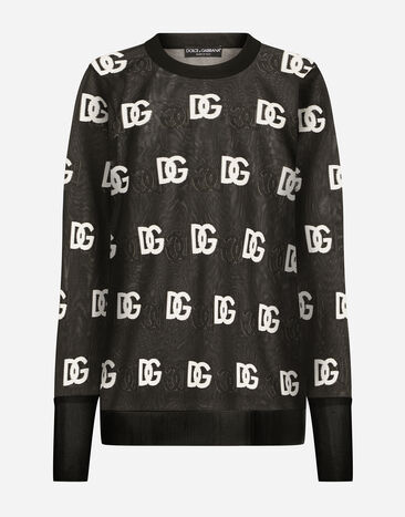 Dolce & Gabbana Jersey transparente con motivo integral del logotipo DG Multicolor FXJ35TJEMB5