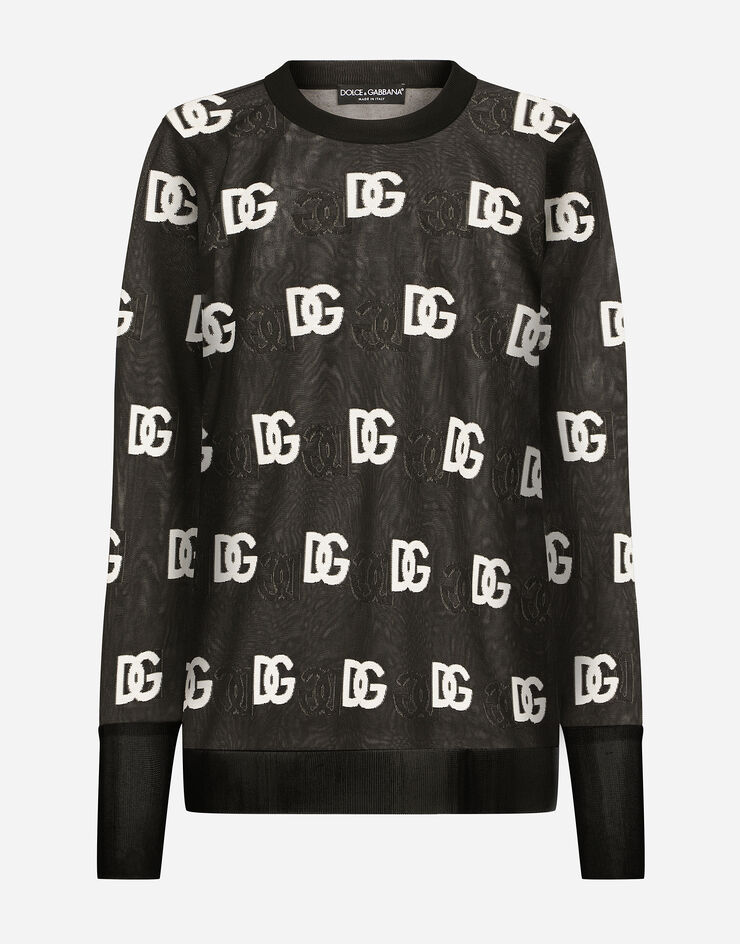 Dolce & Gabbana Sheer sweater with all-over DG logo Multicolor FXJ35TJEMB5