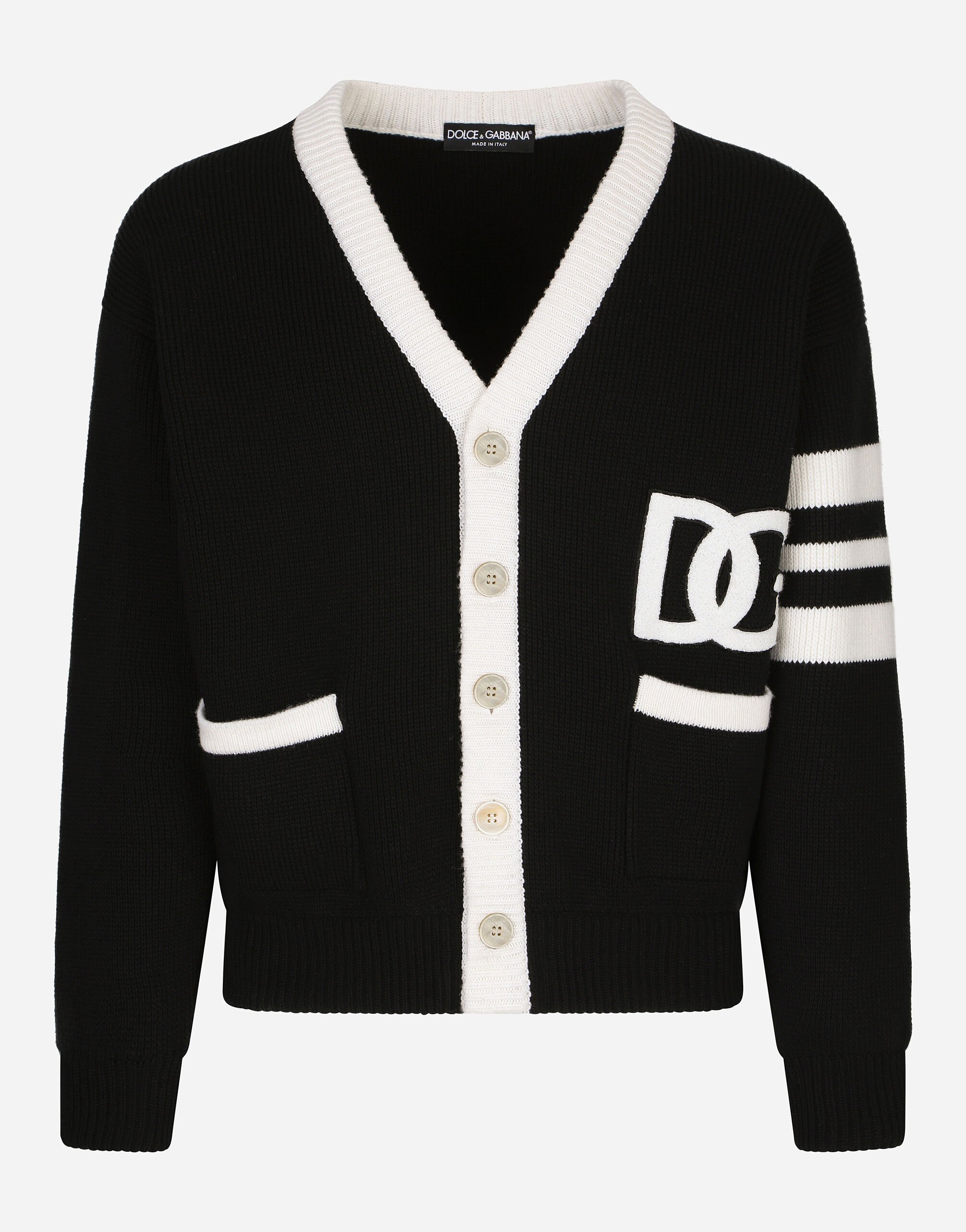 Dolce & Gabbana Wool fisherman’s rib cardigan with DG logo Multicolor GXZ08ZJBSG3