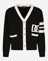 Dolce & Gabbana Wool fisherman’s rib cardigan with DG logo Black GXN41TJEMI9