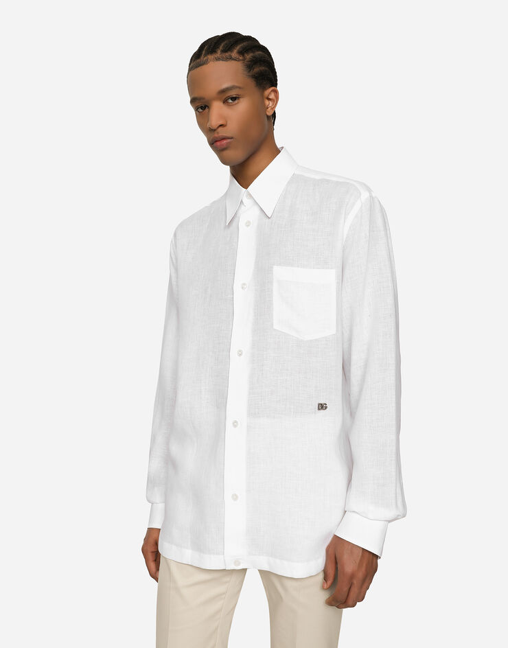 Dolce & Gabbana Linen Hawaiian shirt with DG hardware White G5KJ0TFU4IK