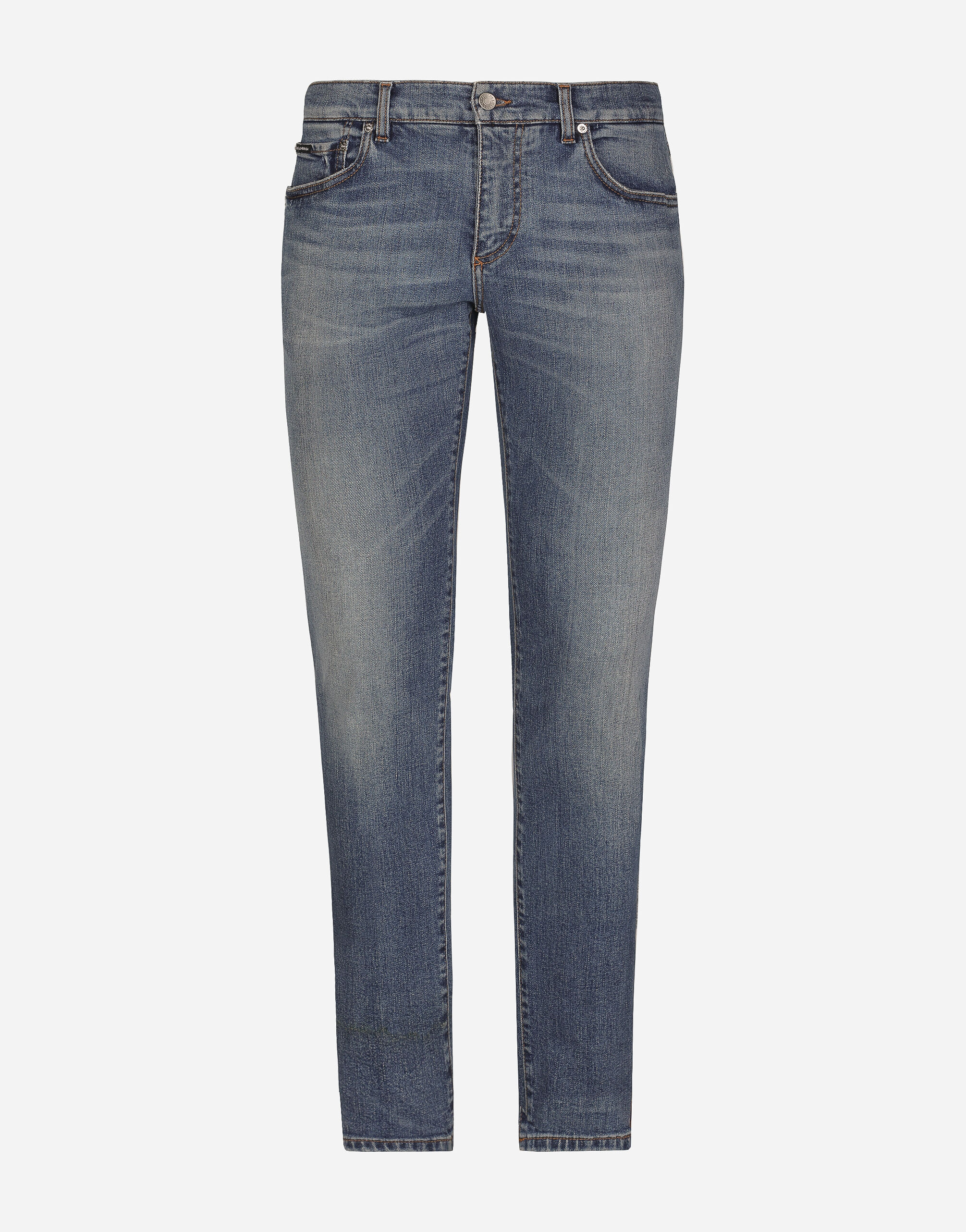 Washed skinny stretch jeans with whiskering in Multicolor