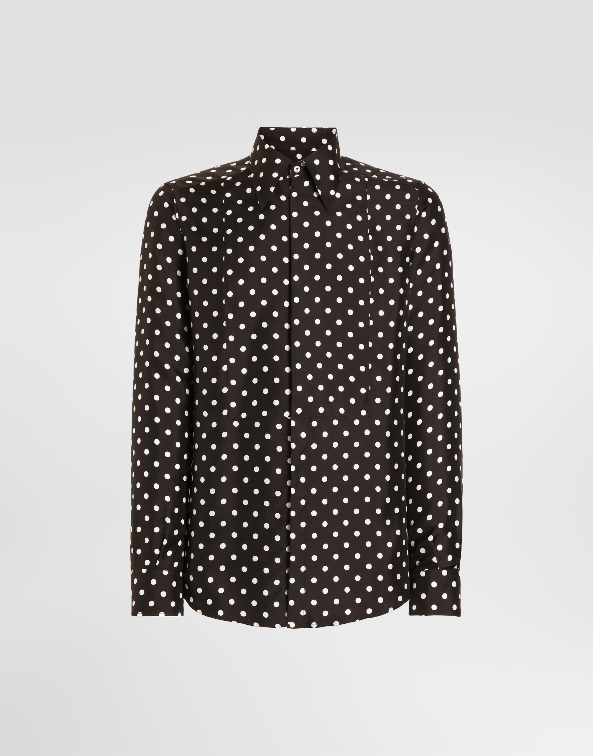 Polka dot-print silk twill gold shirt