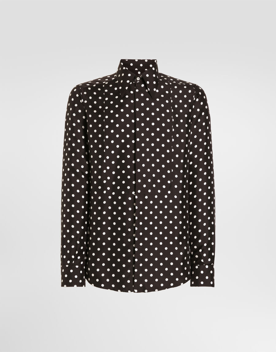 Polka dot-print silk twill gold shirt