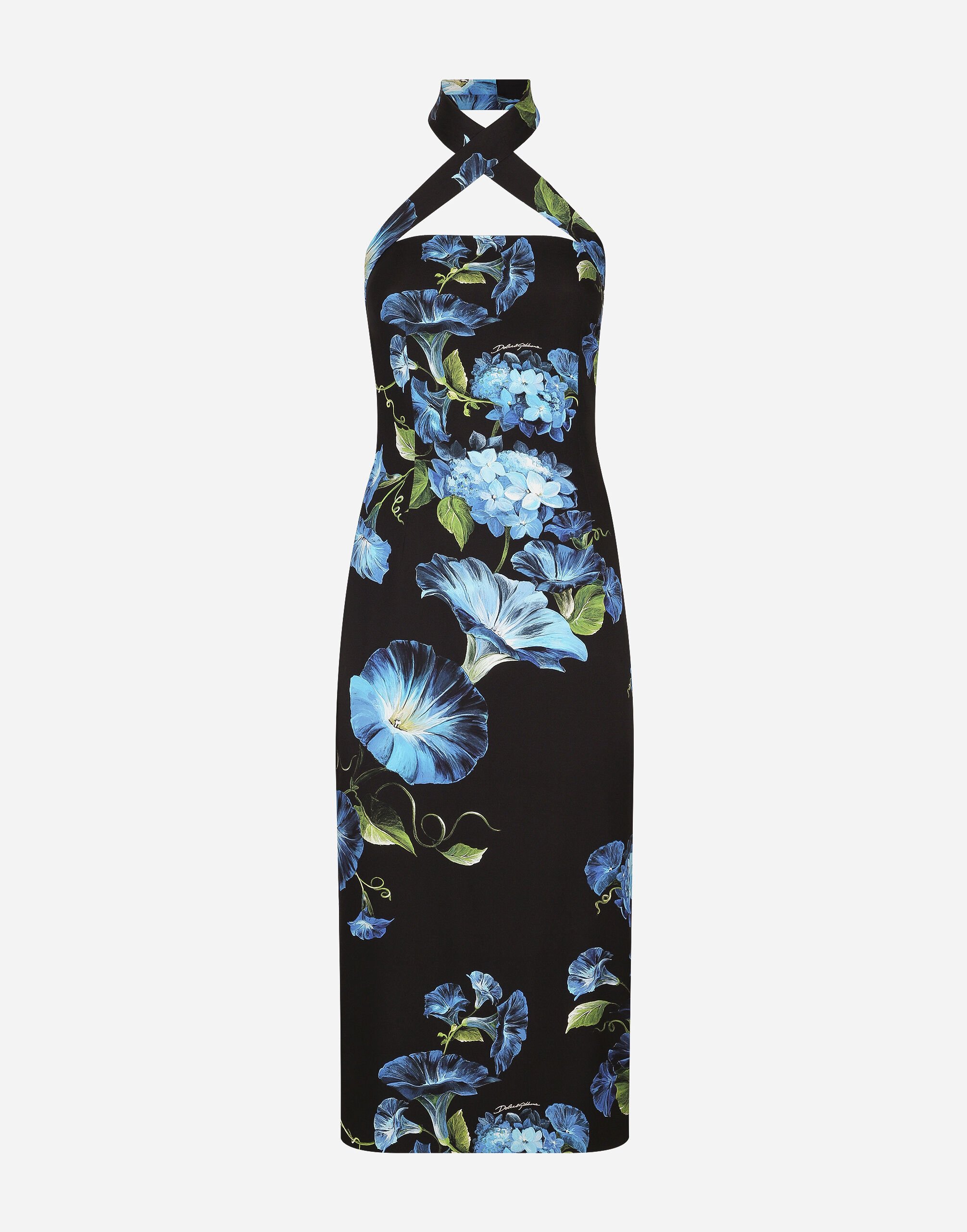 Dolce & Gabbana Charmeuse sheath dress with bluebell print Print F6GAZTHS5Q0