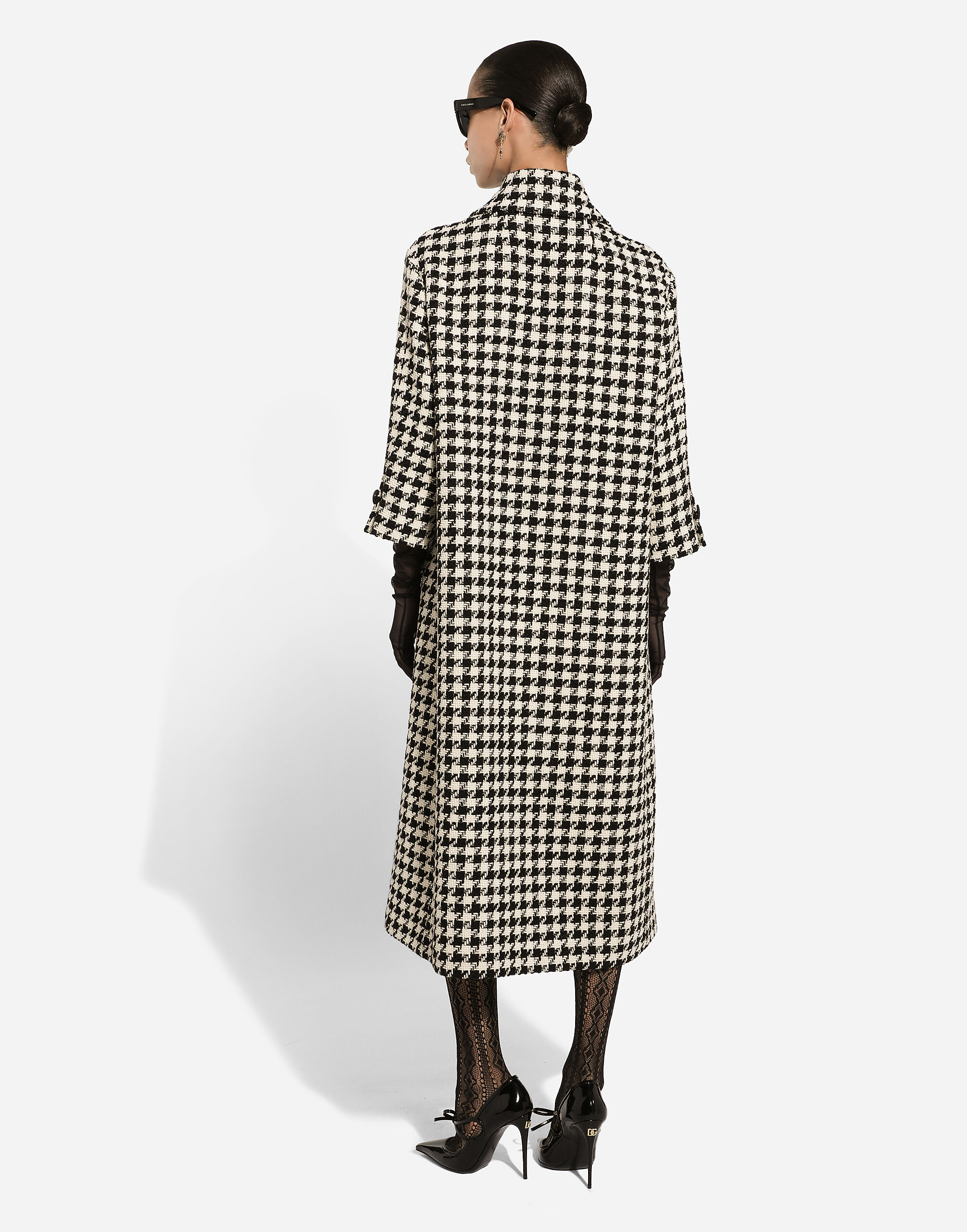 Single-breasted macro-houndstooth wool coat in Multicolor
