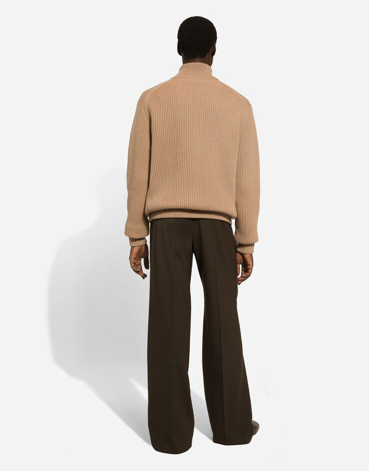 Dolce & Gabbana Zip-up cashmere sweatshirt with high neck Beige GXV15TJAWJ6