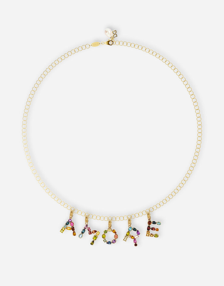 Dolce & Gabbana Rainbow alphabet S 18 kt yellow gold charm with multicolor fine gems Gold WANR2GWMIXS