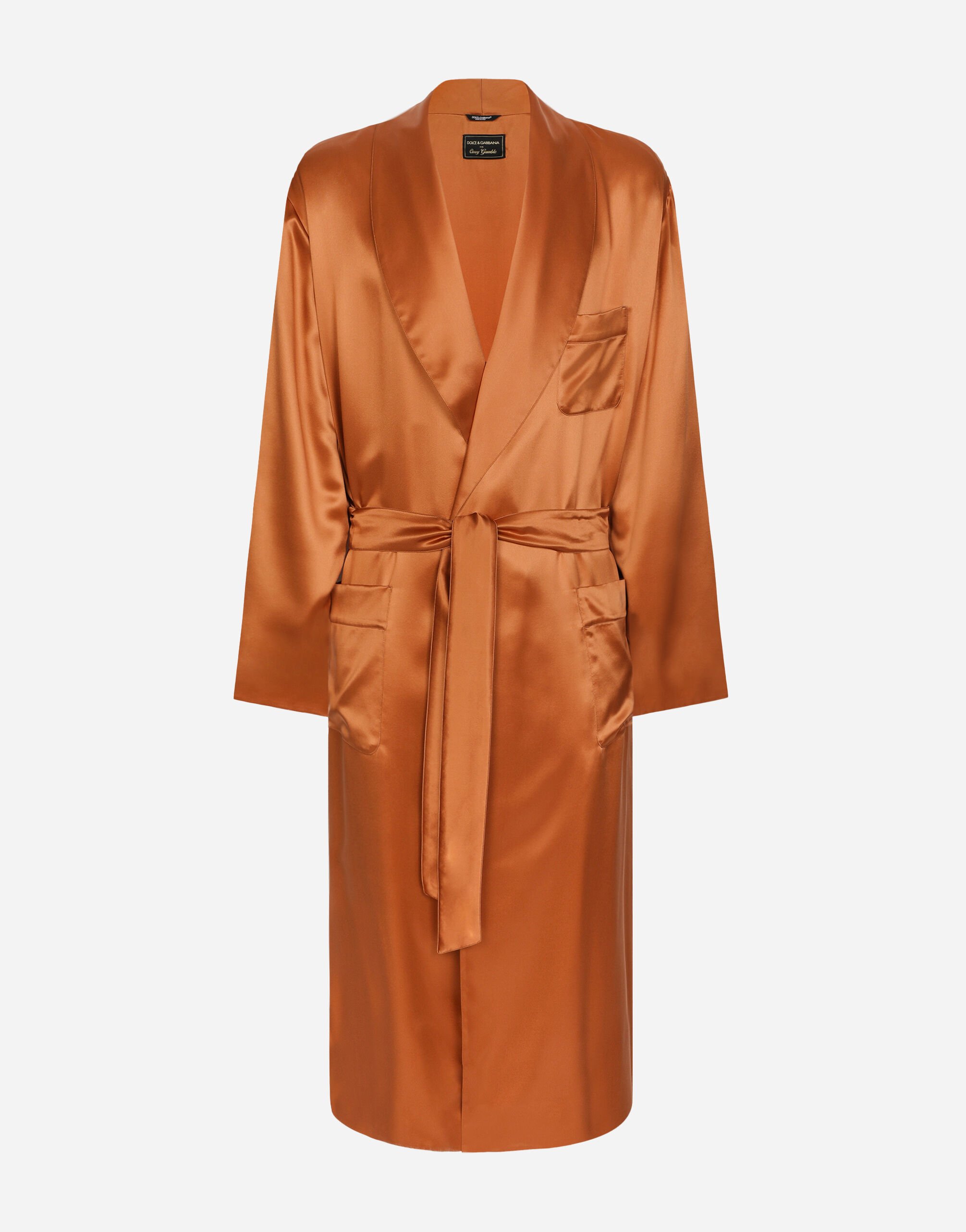 Dolce&Gabbana Silk satin robe with metal DG logo Pale Pink I5955MFU1AU