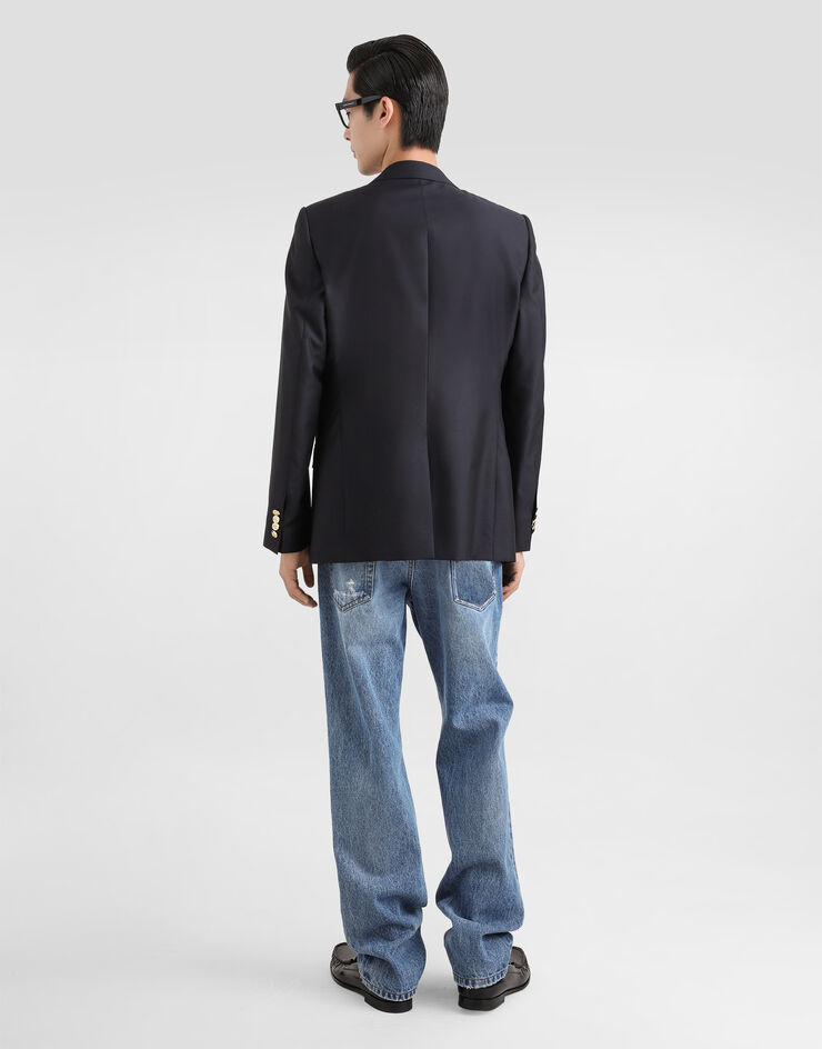 Dolce & Gabbana Single-breasted wool and silk jacket with patch Blue G2LK0ZFU3H1