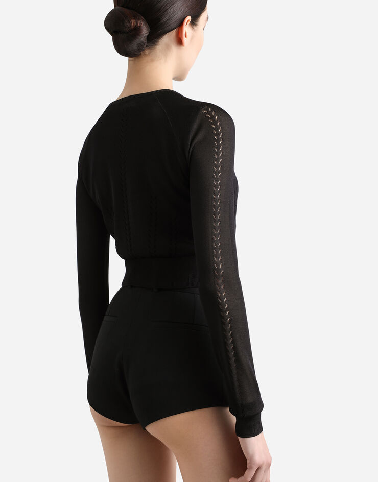 Dolce & Gabbana Cropped silk cardigan Black FXV85TJBSLL