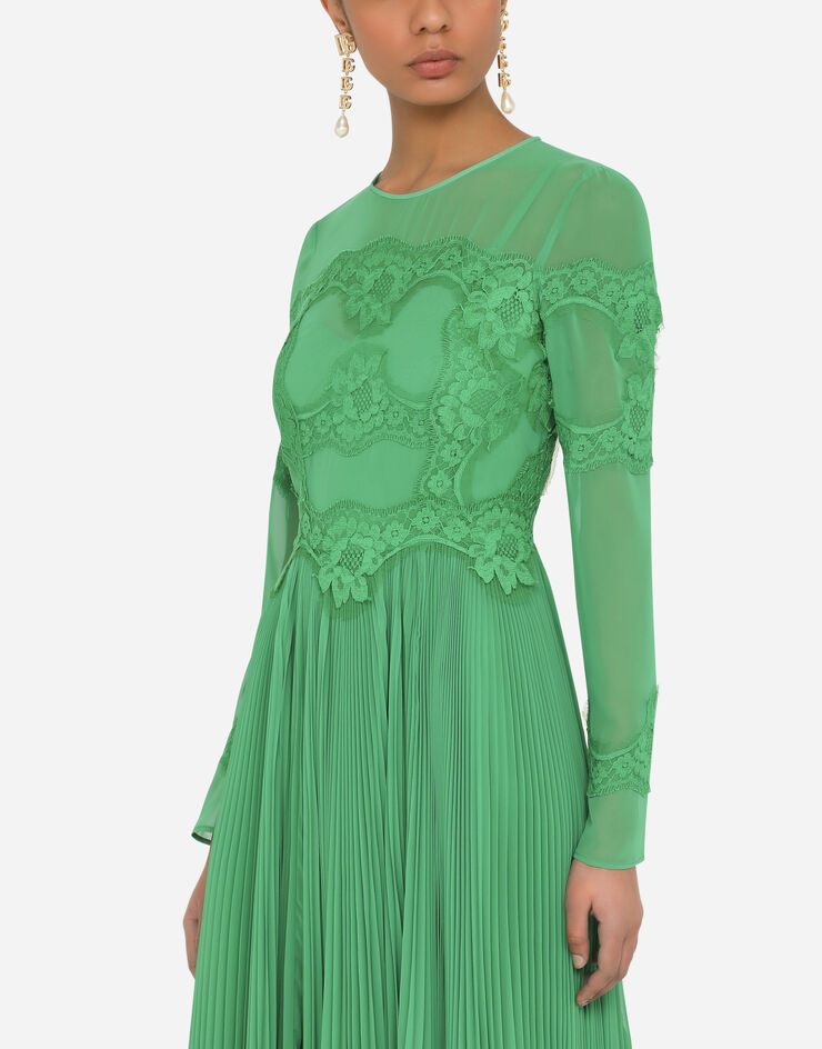 Dolce & Gabbana Длинное платье с кружевной отделкой зеленый F6ZL4TFUSMU